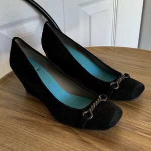 fs/ny French Sole Zeppa Black Suede Leather Wedges Shoes Size 7